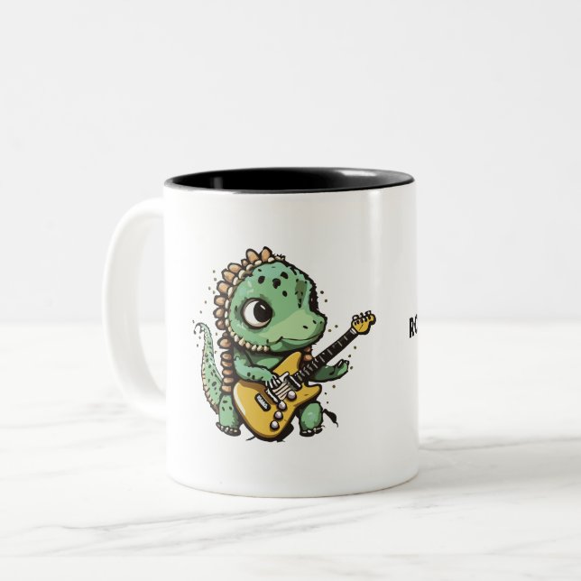 Sten och kaffedosinosaur-Rockstjärnan Två-Tonad Mugg (Framsida vänster)