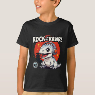 Sten och Rawr! Cute Dinosaur med hörlurar Retro T Shirt