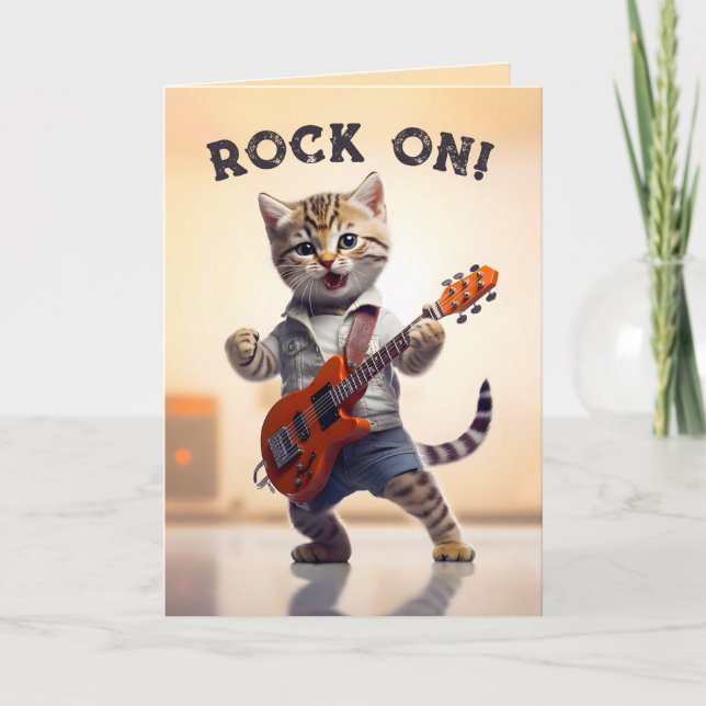 Sten om Cute Guitar Kattunge Tack Kort (Framsida)