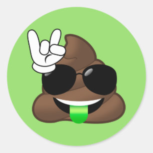 Sten on Coola Poop Emoji Grönt Stickers Runt Klistermärke