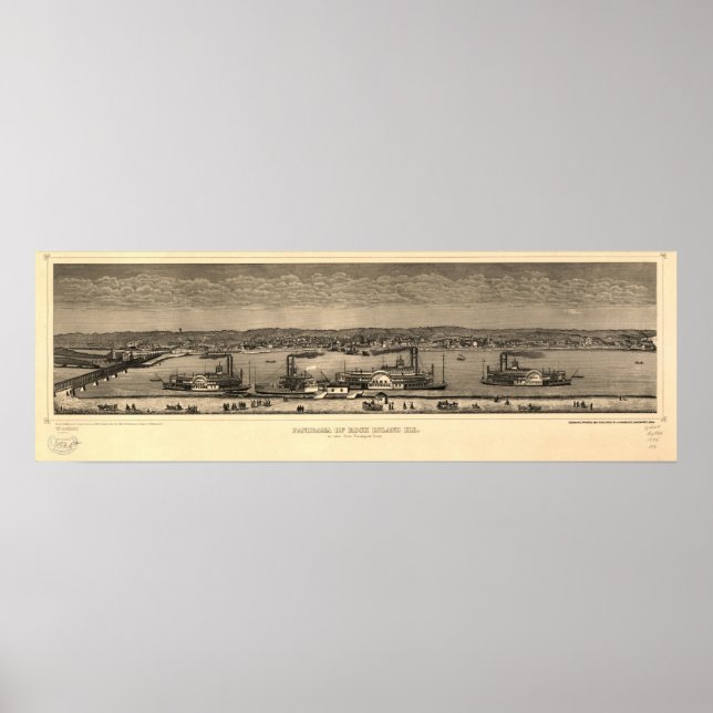 Sten ön Illinois 1874 Antique Panoramic Karta Poster (Framsidan)