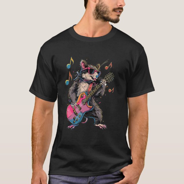 Sten Opossum-uppspelningsgitarr - Funny Guitar Opo T Shirt (Framsida)