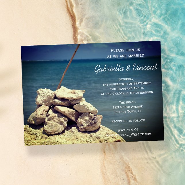 Sten på Beach Wedding Inbjudningar (Invite guests to your destination marriage ceremony with the Rocks on Beach Wedding Invitation.)