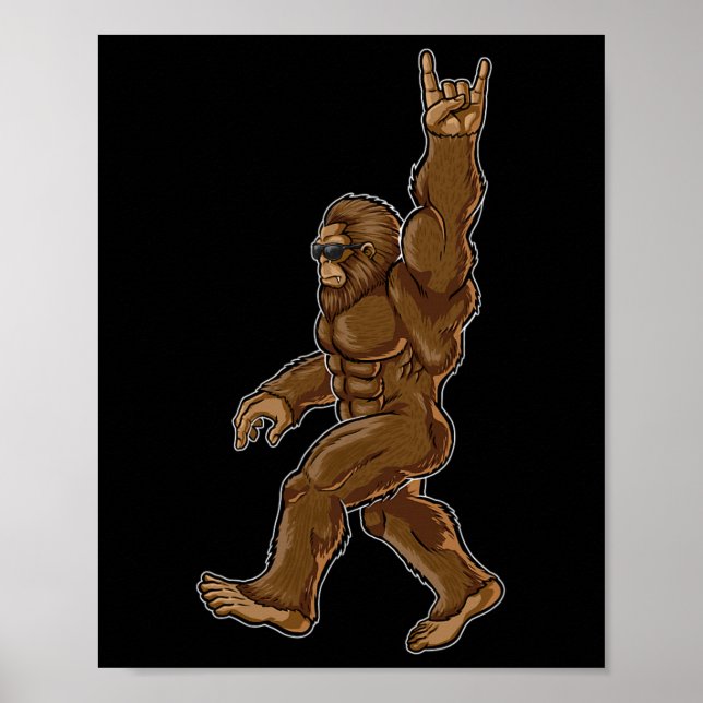Sten på Bigfoot Sasquatch Kärlek Rock and roll Sun Poster (Framsidan)