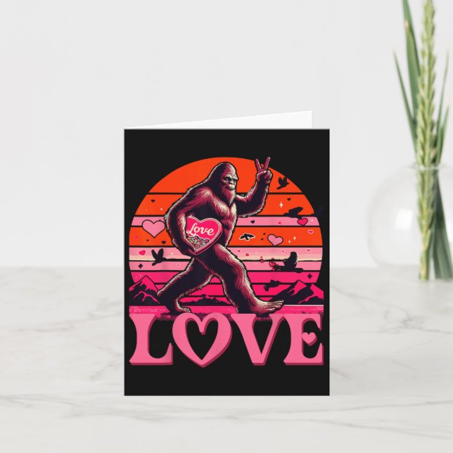 Sten på Bigfoot Sasquatch Yeti Valentines day Retr Kort (Framsida)