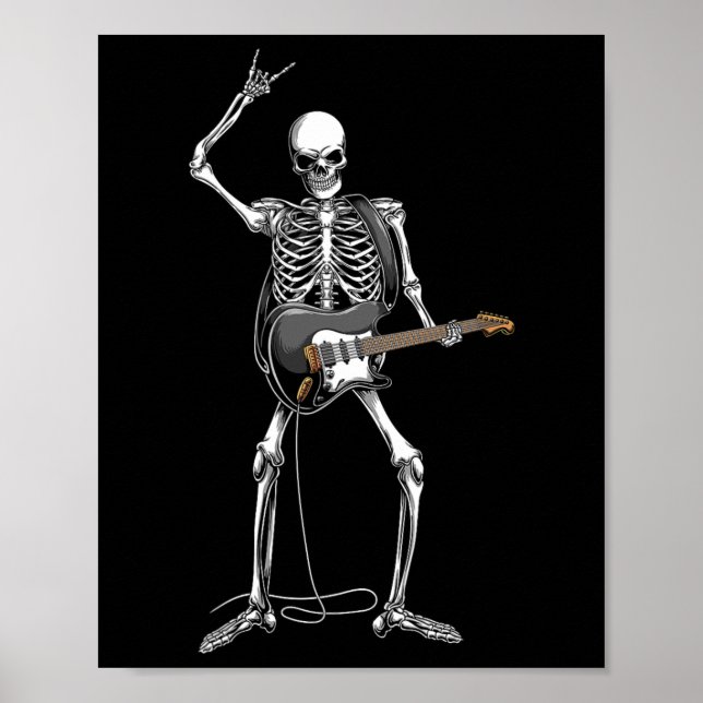 Sten på Halloween Skeleton Guitarist Rock and roll Poster (Framsidan)