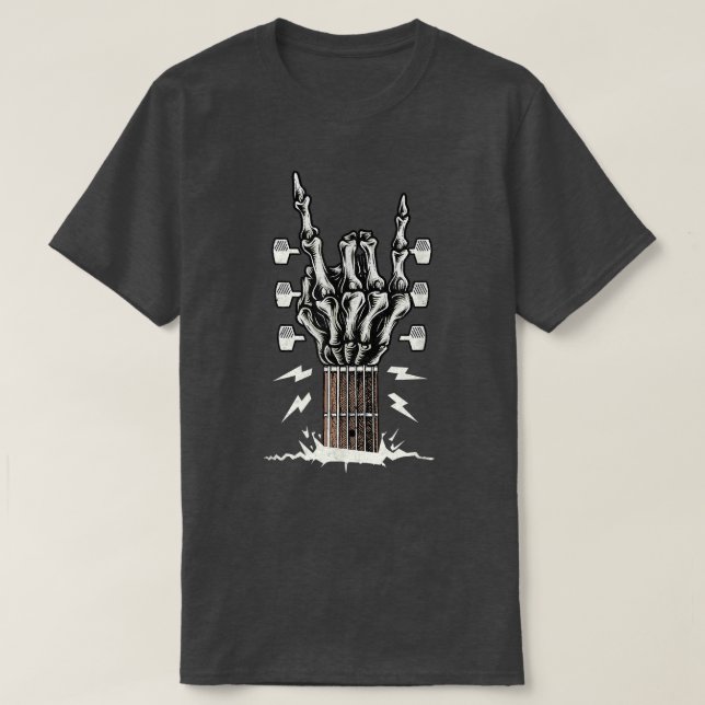 Sten på Hand Guitar Roll Skeleton Hand Music Älska T Shirt (Design framsida)