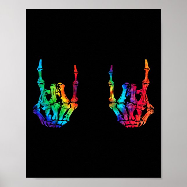 Sten på Rockstjärna Skeleton Händer Rocker Hallowe Poster (Framsidan)