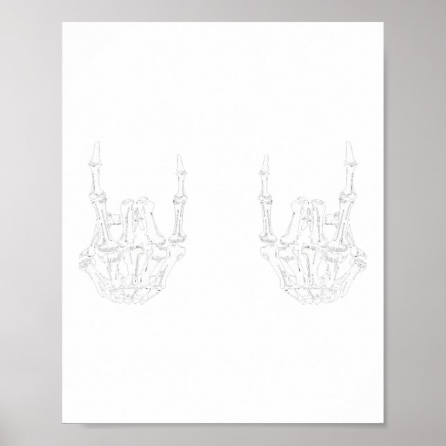 Sten på Rockstjärna Skeleton Händer Rocker Roligt  Poster (Framsidan)