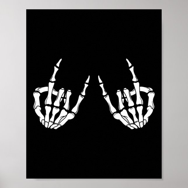 Sten på Rockstjärna Skeleton Händer Rocker Spooky  Poster (Framsidan)