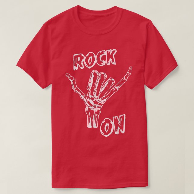 Sten på Skeleton Hand Rock musik Rockstar Coola T Shirt (Design framsida)