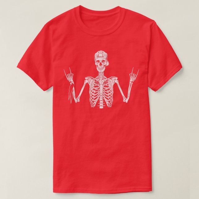Sten på Skeleton Händer Rocking Funny Hand Hippie  T Shirt (Design framsida)