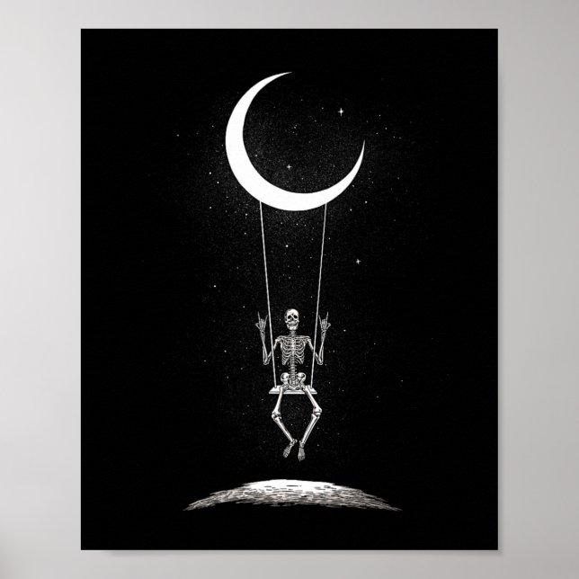Sten på Skeleton Måne Band Tees - Rock and roll GR Poster (Framsidan)