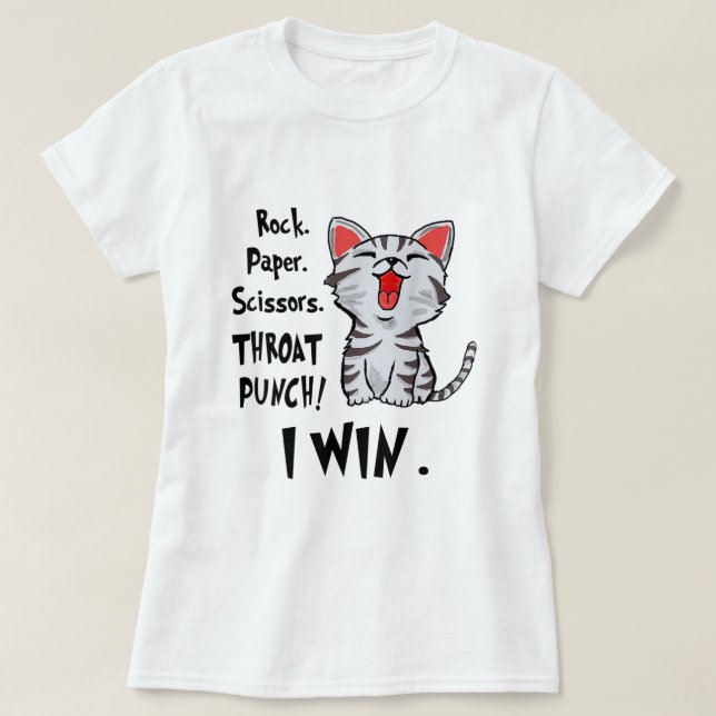 Sten Pappra sax Throat Slår I Win Cat Funny T Shirt (Design framsida)