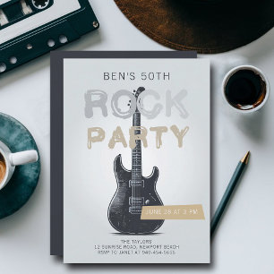 Sten Party Electric Guitar Vuxen Black Birthday Inbjudningar