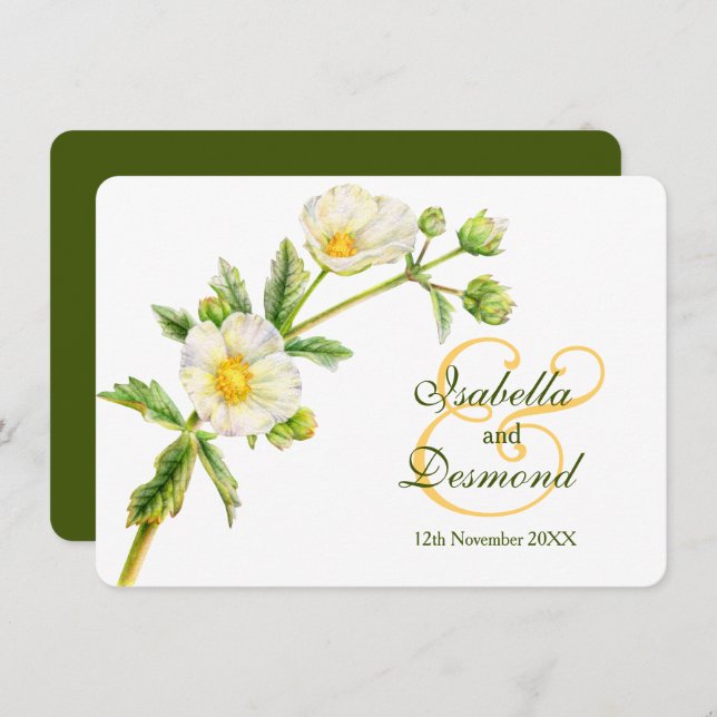Sten ro vattenfärgsdel vit grönt bröllop inbjudningar (Fram/baksida)