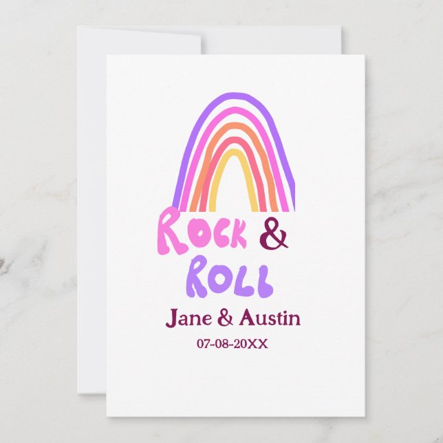 Sten & roll bröllop lägger till ett par namn-refle inbjudningar (Framsida)