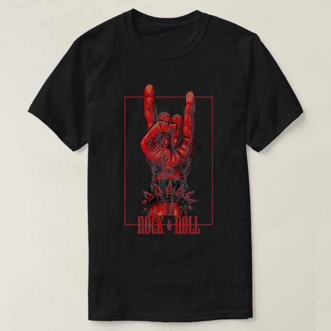 Sten & Roll Djävulen Salute Rocker-konsert T Shirt (Design framsida)