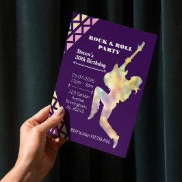 Sten & Roll Födelsedagsfest inbjudan, Neon Design Inbjudningar