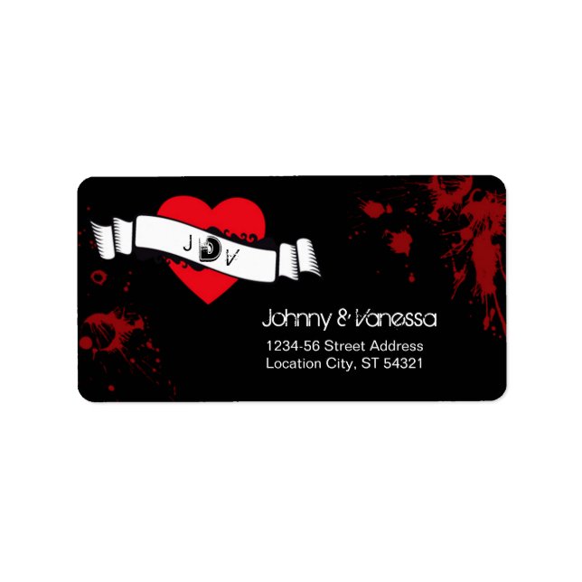 Sten & Roll Grungy Heart Music Thmet Bröllop Adressetikett (Framsidan)