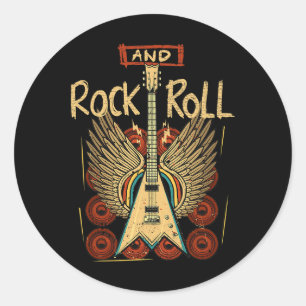 Sten Roll Guitar Vingar Rock musik Vintage Rocker Runt Klistermärke