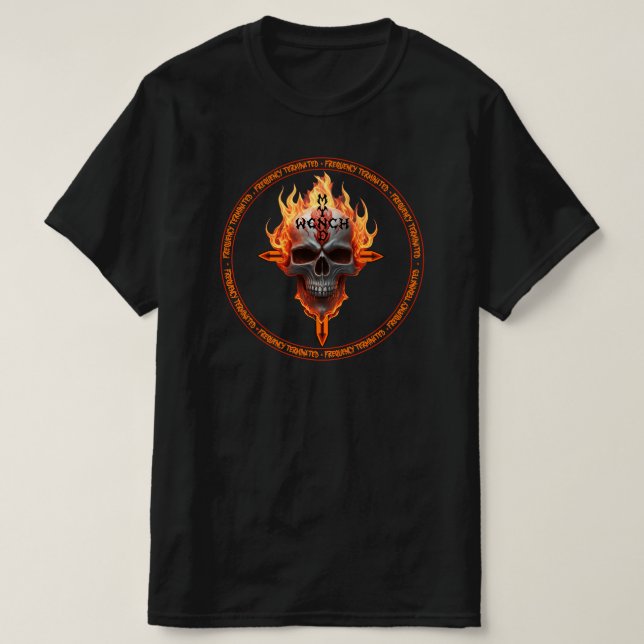 Sten & Roll Music Flaming Skull Heavy Metall Rocke T Shirt (Design framsida)