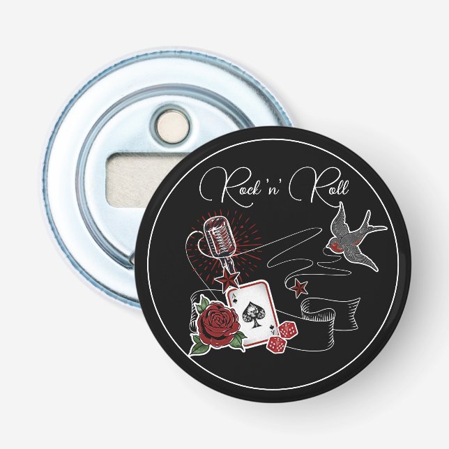 Sten & Roll Music Rockabilly Tattoo Microphone Flasköppnare (Framsidan)