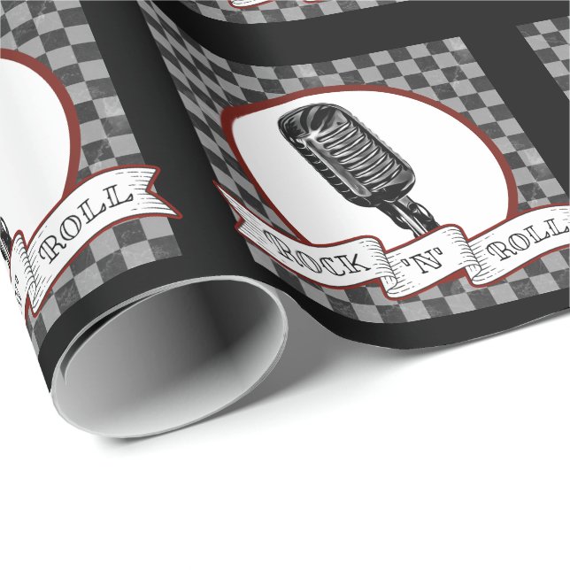 Sten & Roll Retro Microphone Rockabilly Pin Up Wra Presentpapper (Rullad Hörn)