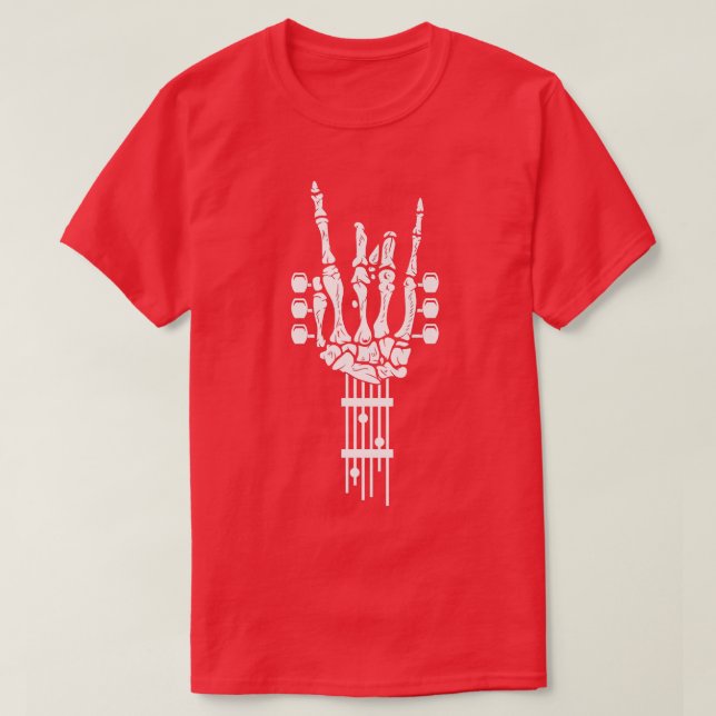 Sten & Roll Skeleton Design Guitar Music Älskare P T Shirt (Design framsida)