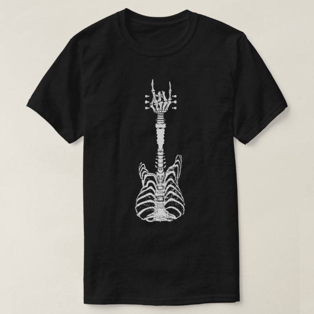 Sten & Roll Skeleton Guitar Music Älskare Gift Hal T Shirt (Design framsida)