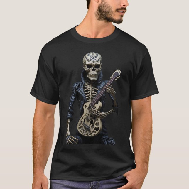 Sten & Roll Skeleton Guitar Music Älskare Gift T Shirt (Framsida)