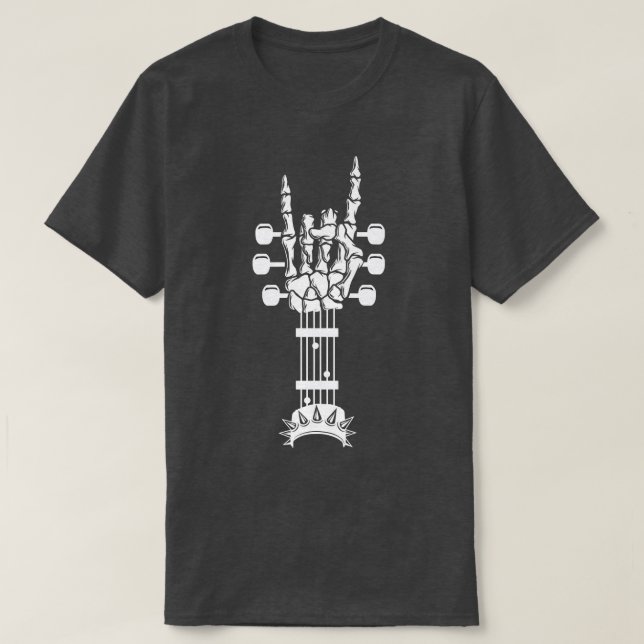 Sten & Roll Skeleton Guitar Music Älskare Rockstar T Shirt (Design framsida)