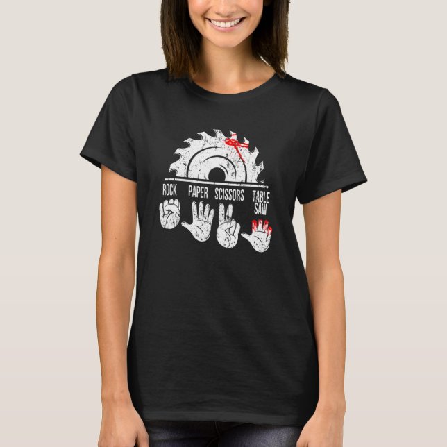 Sten Sax Papper Bordsåg Hammare Snickare Tekniker T Shirt (Framsida)