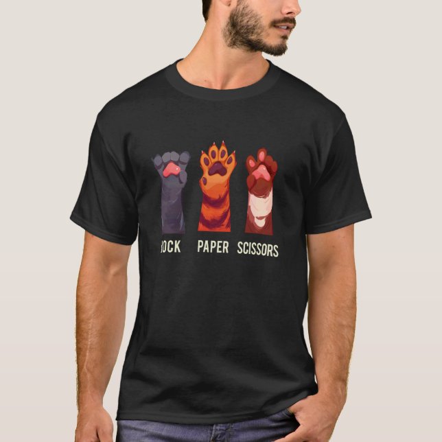 Sten Sax Papper Handspel Söt Paw Rolig Katt K T Shirt (Framsida)