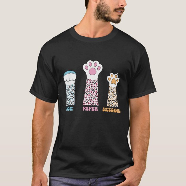 Sten Sax Papper Handspel Söt Paw Rolig Katt T Shirt (Framsida)