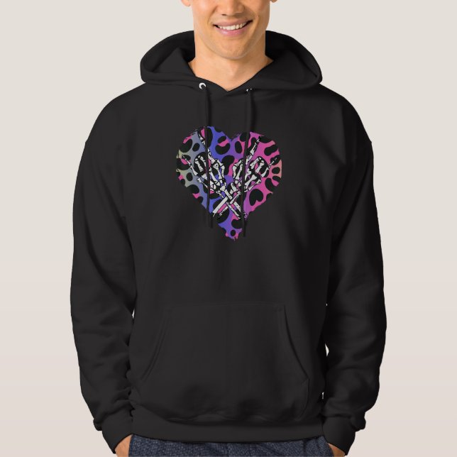 Sten Skeleton Hand Leopard Watercolor Heart Hall Hoodie (Framsida)