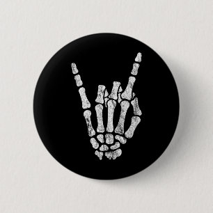 Sten Skeleton Hand Rock N Roll Metall Distress Ha Knapp