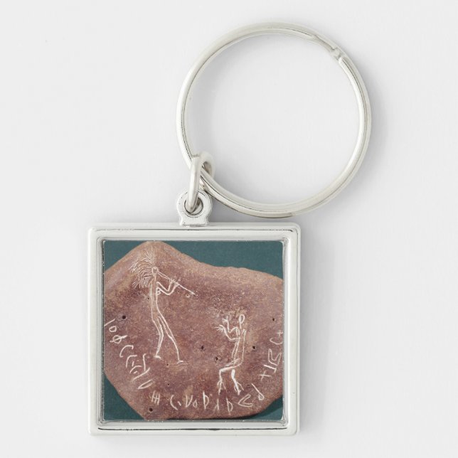 Sten som är inskriven med en dansare fyrkantig silverfärgad nyckelring (Framsidan)