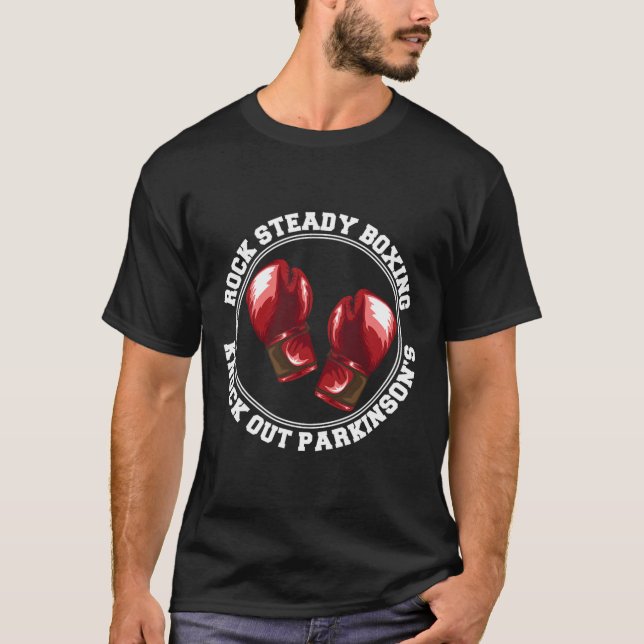 Sten Steady Boxing knackar ut Parkinsons Fighter R T Shirt (Framsida)