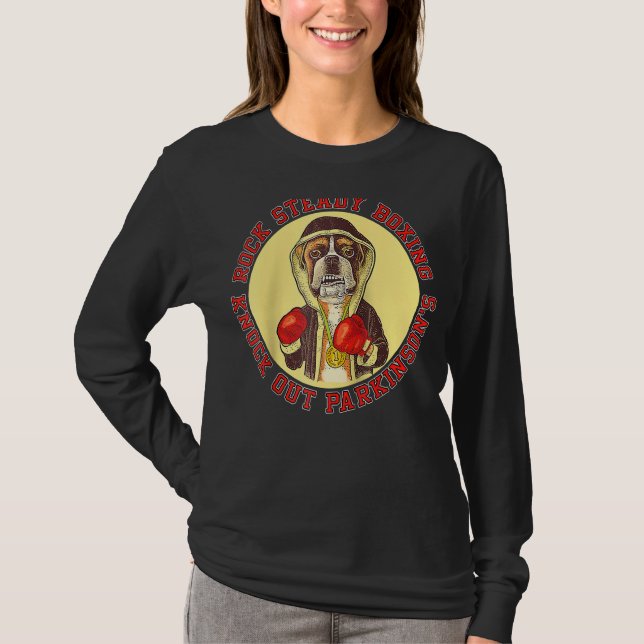 Sten Steady Boxing Parkinsons Boxer-Hund med rött T Shirt (Framsida)