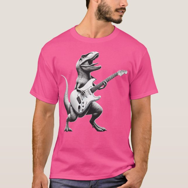 Sten T Rex Dinosaur Spela Guitar Shirt (Framsida)