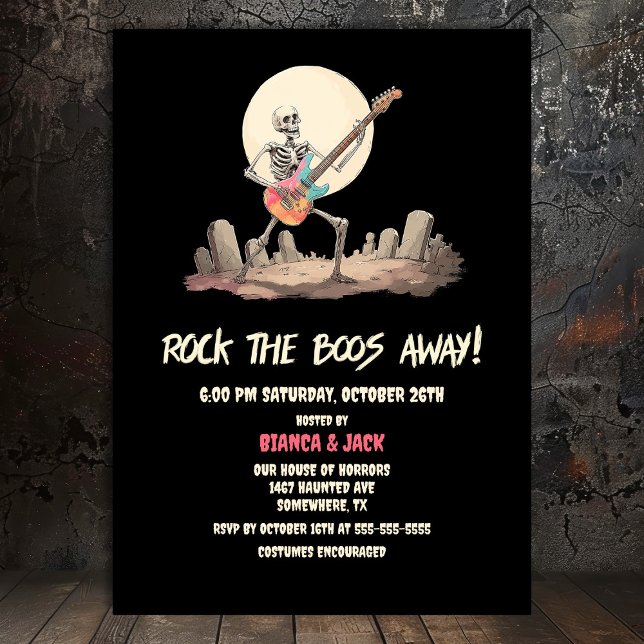 Sten vid Boos Away Skeleton Halloween fest Inbjudningar (Skapare uppladdad)