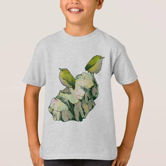 Sten Wren-fåglar Nya Zeeland T Shirt (Framsida)