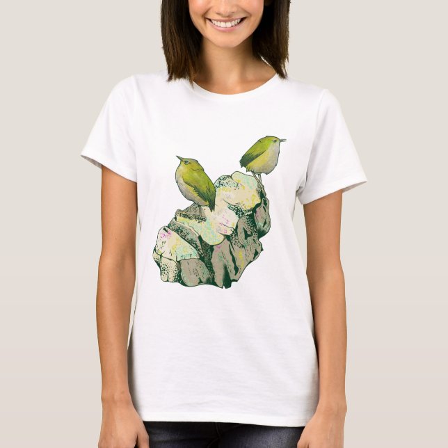 Sten Wren-fåglar Nya Zeeland T Shirt (Framsida)