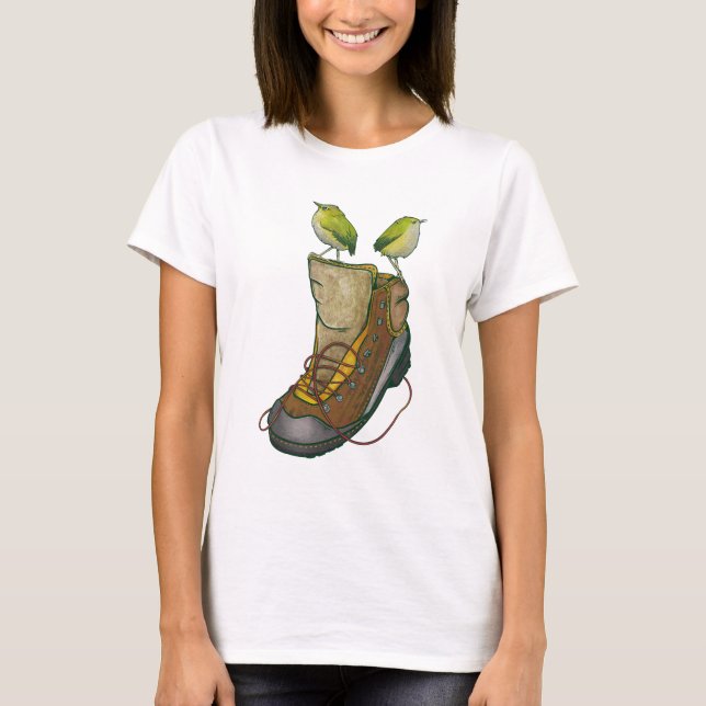 Sten Wren Tuke på en vandrande stövel T Shirt (Framsida)