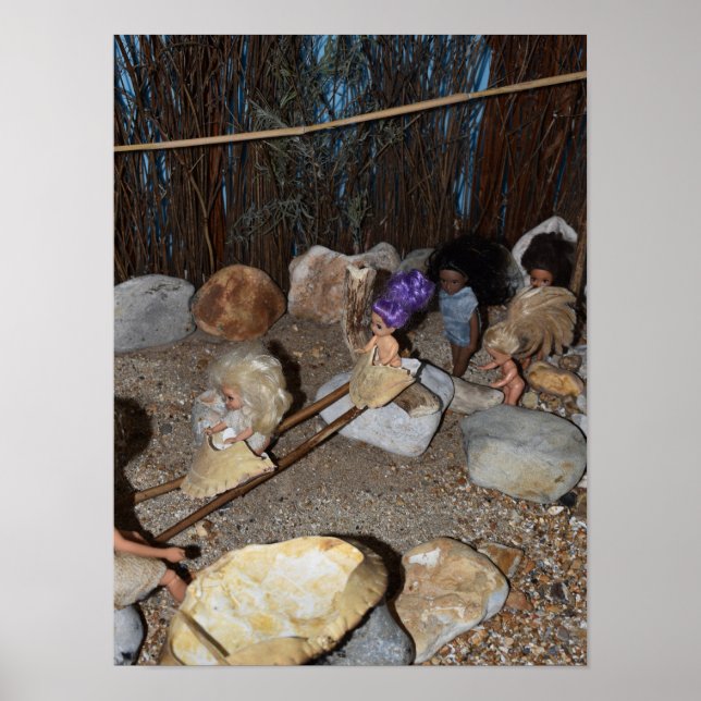 Stenåldersbarn som leker. poster (Framsidan)