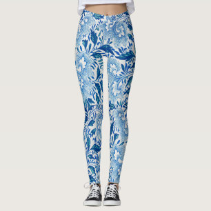 Stenande blå och vit Blommigt asiatiskt utseende Leggings