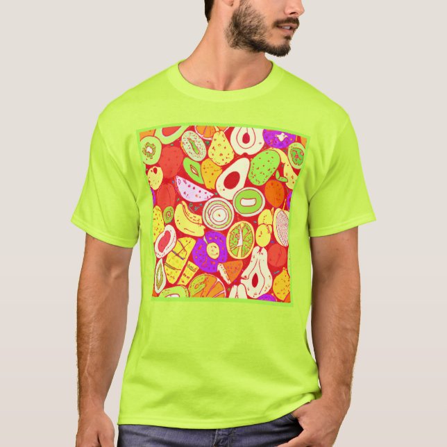 Stenande blandningar av frukt och Mönster. Köp nu T Shirt (Framsida)