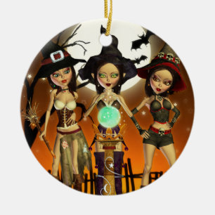 Stenare tre Witch Halloween Rund ornament