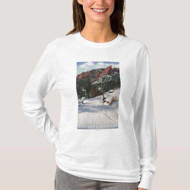 Stenblock Colorado - Flatirons i vinter Tee Shirt (Framsida)